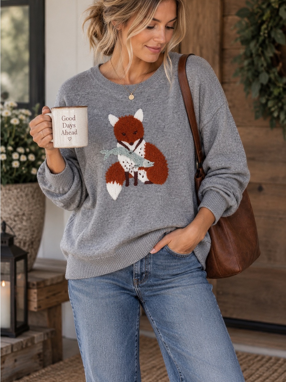 Sundance Fox Wool Blend Embroidered Sweater Gray Women’s L